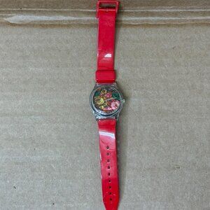 Vintage Swatch Floral Face Quartz Watch (w/ Red Band)